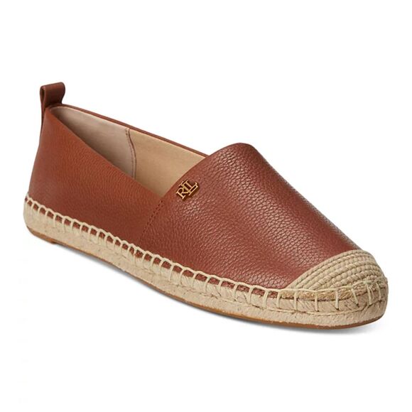 NEW Lauren Ralph Lauren Cameryn Espadrilles in Brown Leather Sz 7.5 (Orig. $125) - Picture 1 of 6